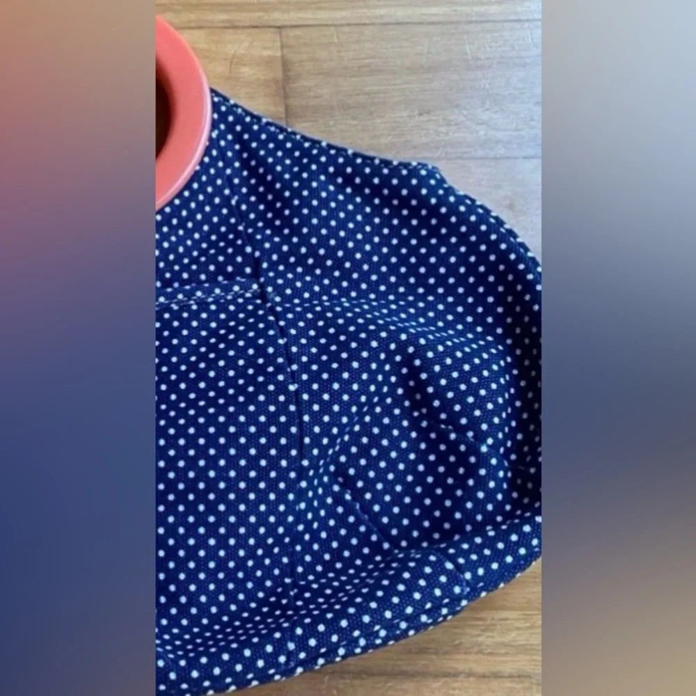 J.Crew Purse bag, cotton canvas navy-Royal & white pin dot Coral acrylic handles - Picture 7 of 14